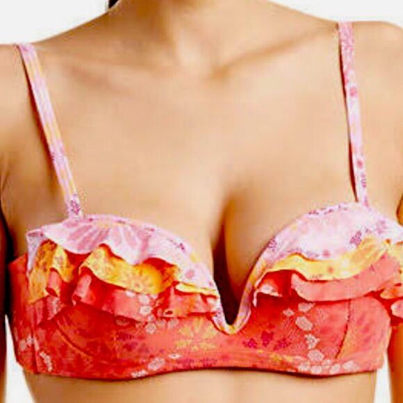 Coco Rave Sparkly Medallion Underwire Bralette Swim Top Coral XL 38 D Cup - Picture 2 of 5